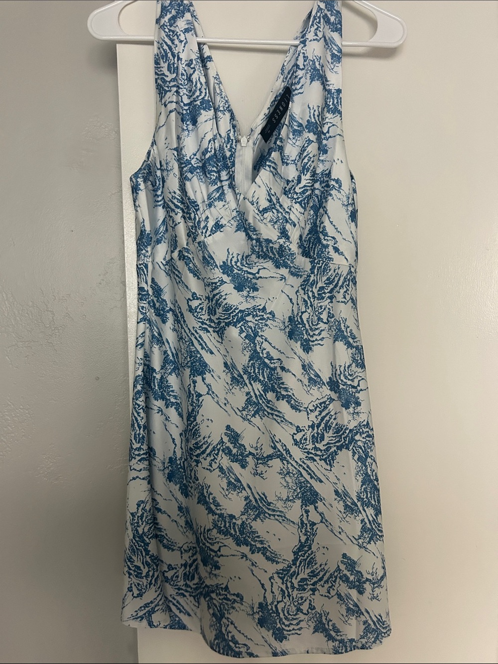 Lioness White Satin Mini Dress with Blue Wave Print